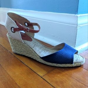 Lucky Brand Denim and Tan Wedge Sandals